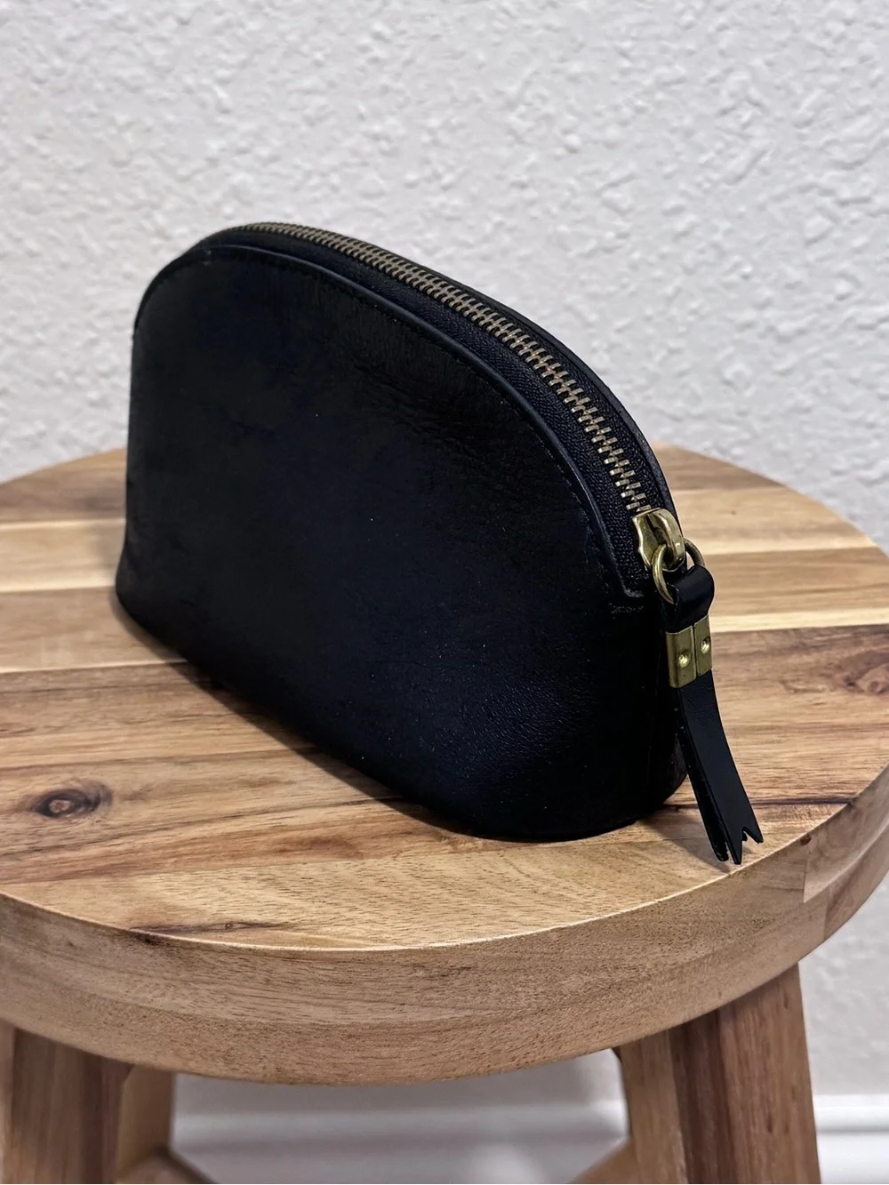 Men’s Black Leather Travel Toiletry Dop Kit Bag Catchall Organizer